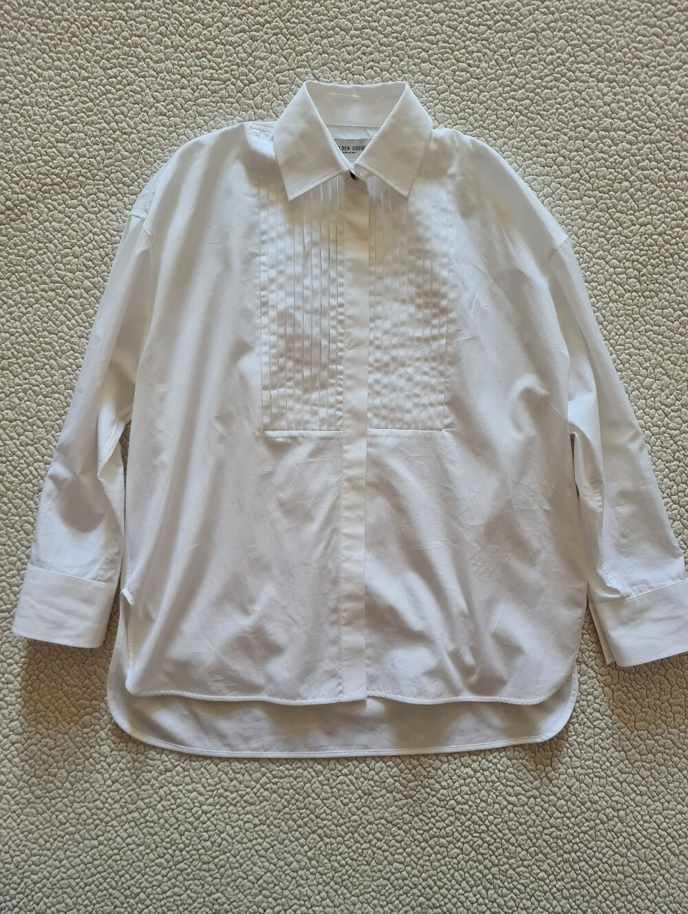GOLDEN GOOSE Pintuck Bib Oversized Cotton Button-Up Shirt White XS Org $750 - Picture 7 of 16